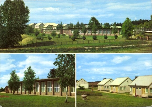Ak Malchow in Mecklenburg, Ferienheim des VEB Lokomotivbau, Speisesaal, Bungalows