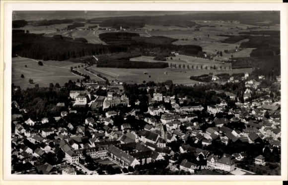 Postcard Bad Wörishofen in Unterallgäu, aerial view of green fields, building view