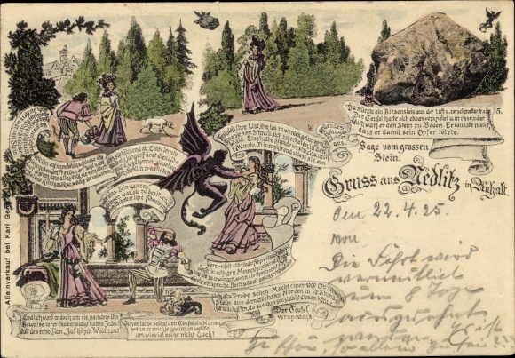 Postcard Nedlitz Zerbst in Anhalt, legend of the big stone