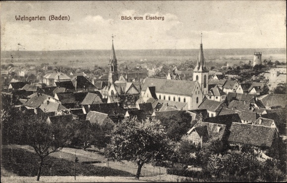 Postcard Weingarten in Baden, view from the Eissberg