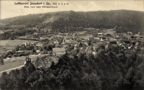 Ak Jonsdorf in Sachsen, Blick auf den Ort mit Mühlensteinbruch