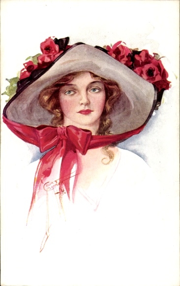 Kunstenaarskaart Kapper, Hof, portret van een vrouw met hoed