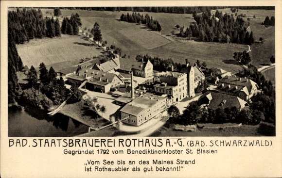 Ak Rothaus Grafenhausen im Schwarzwald, Fliegeraufnahme, Bad. Staatsbrauerei