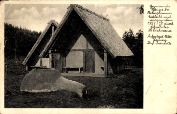 Ak Oerlinghausen in Lippe, Germanische Häuser, entdeckt und ausgegraben 1927/1928 durch H. Diekmann