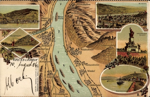 Chromo-Litho Rüdesheim am Rhein, Niederwald National Monument, Bingen, Mouse Tower