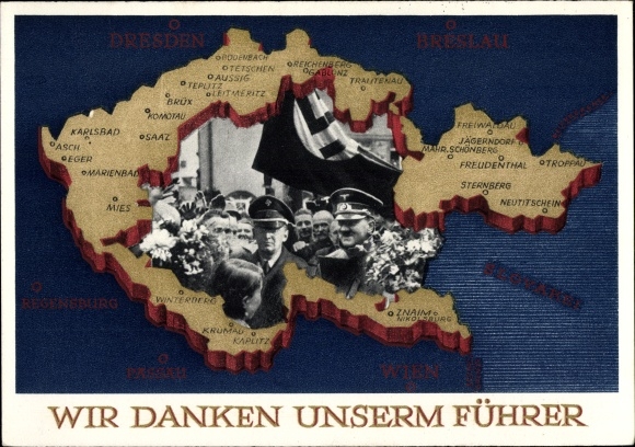 Postcard We thank our leader, Sudetenland, Bohemia, Moravia, Hitler, liberation card