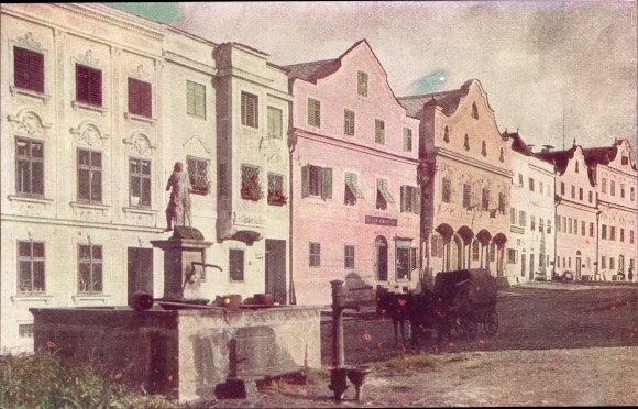 PC Neufelden in the Mühlviertel Upper Austria, street section, fountain