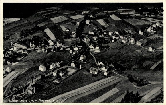 Postcard Schnarrtanne Auerbach im Vogtland, aerial photograph