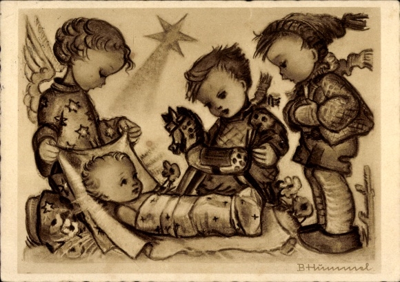 Künstler Ak Hummel, B., Kinder, Engel, Baby, Spielzeug