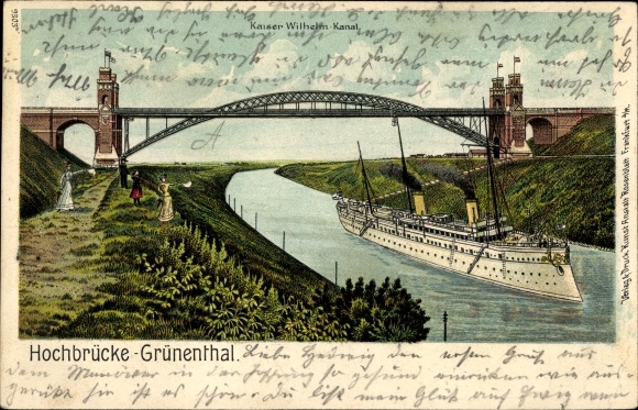 Litho Beldorf in Sleeswijk-Holstein, Grünenthal High Bridge, Imperial Yacht SMS Hohenzollern