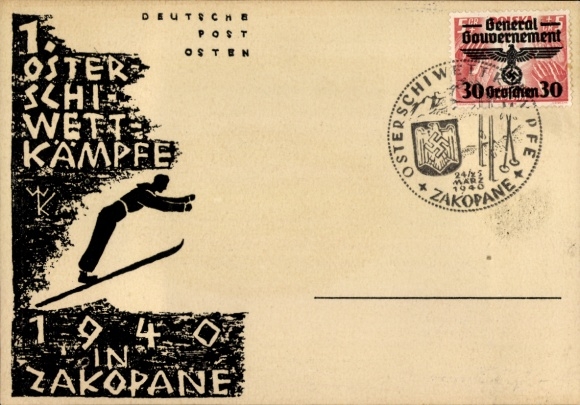 Artist Postcard Zakopane Poland, 1st Easter Ski Competitions 1940