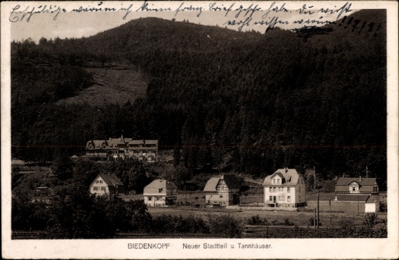 Postcard Biedenkopf an der Lahn, new district, Tannhäuser, houses, mountain landscape