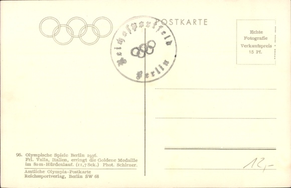 PC Berlin, Olympic Games 1936, hurdler Valla from Italy