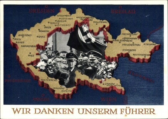 Postal stationery Postcard We thank our Führer, Sudetenland, Bohemia, Moravia, Hitler