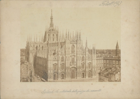 Foto Milano Milaan Lombardije, rond 1870, kathedraal, kathedraal, piazza dei mercanti