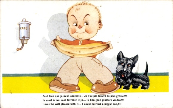 Artysta KP Boy z dużym bananem, terierem i młynkiem do kawy