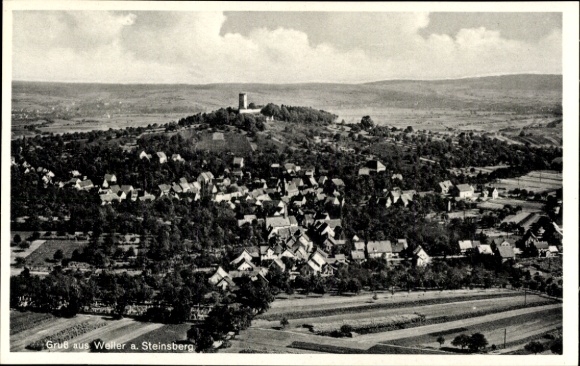 Postcard Weiler Sinsheim in Baden, Steinsberg Castle, aerial photograph
