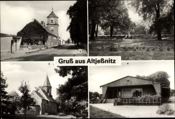 Ak Altjessnitz Alt Jessnitz Jessnitz in Anhalt, hoofdstraatpark, doolhof, kerk, supermarkt