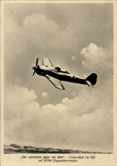Postcard German Air Force, fighter plane Focke Wulf Fw 190 A, company photo