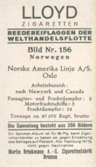 Verzamelfoto rederijvlaggen van de World Merchant Fleet No. 156, Norske Amerikalinje, Oslo