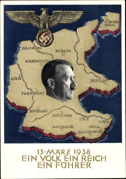 Postal stationery Postcard Klein, One people, one Reich, one Führer, Anschluss of Austria 1938, Greater Germany