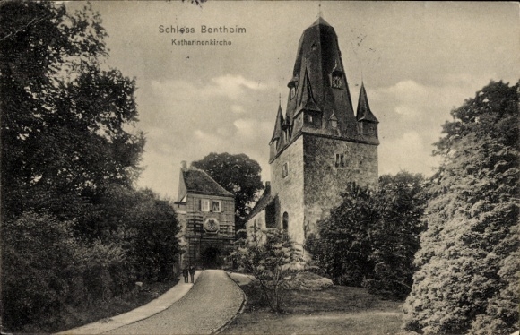 Ak Bad Bentheim in Niedersachsen, Schloss Bentheim, Katharinankirche,  Architektur