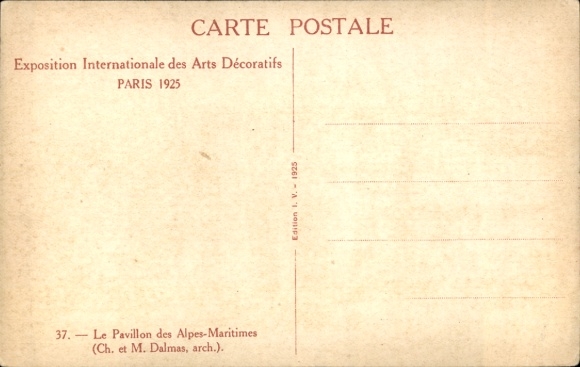 Postcard Paris, Exhibition of Decorative Arts 1925, Pavilion of the Alpes-Maritimes