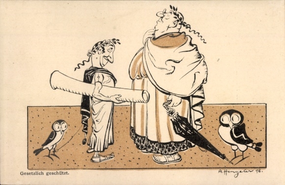 Artist Postcard Hengeler, A., Romans and Owls