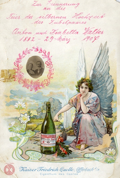 Menükarte, Kaiser Friedrich Quelle, Mineralwasser, Portrait Ehepaar 1907