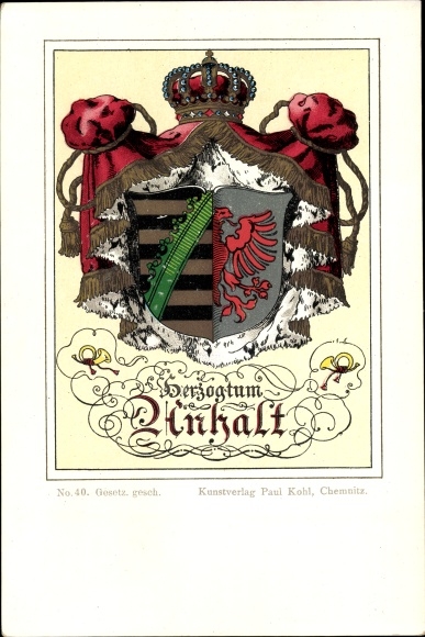 Coat of arms Chromo-Litho Duchy of Anhalt, crown, eagle