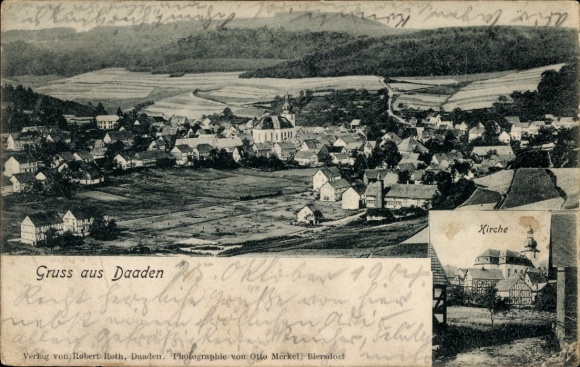 Postcard Daaden in the Westerwald, general view, church