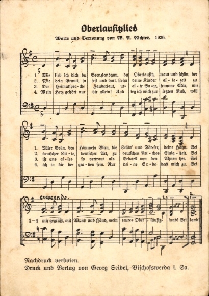 Postcard Sobrigau Kreischa near Dresden, Upper Lusatia song, poem with notes.