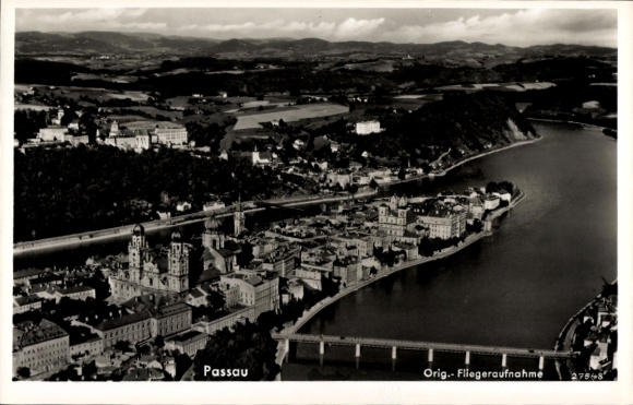 Postcard Passau in Lower Bavaria, aerial photograph