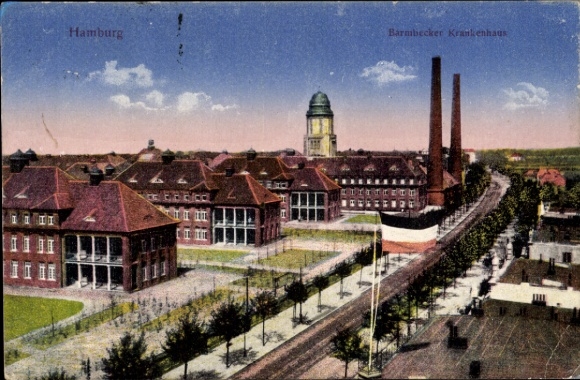 Postcard Hamburg Nord Barmbek, Hospital