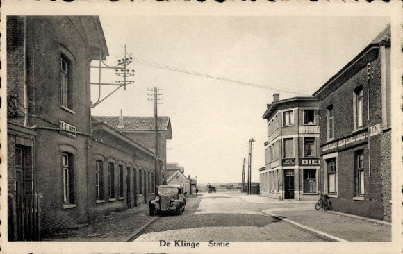 Ak De Klinge Oost-Vlaanderen, treinstation, straatgedeelte, herberg