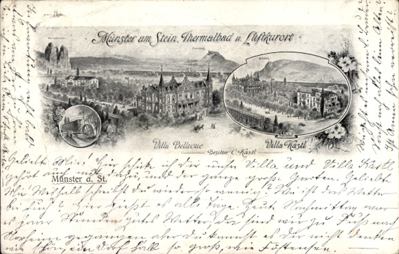 Ak Bad Münster am Stein Bad Kreuznach an der Nahe, thermaalbad, Villa Bellevue, Villa Kastl