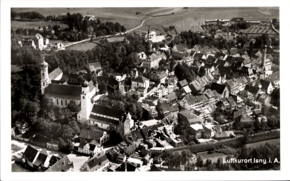 Postcard Isny im Allgäu, climatic health resort, aerial photograph, architecture, buildings