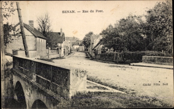 KP Senan Yonne, ulica z mostem, domy, okolica wiejska, „Rue du Pont”