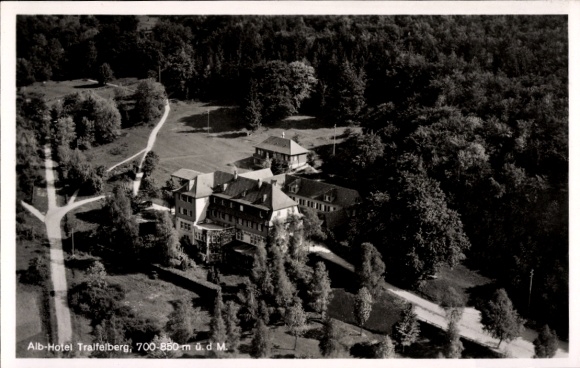 Postcard Traifelberg Honau Lichtenstein in Baden Württemberg, aerial photograph, Alb-Hotel