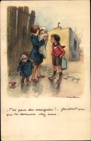 Artist Postcard Poulbot, Franciscque, You&#39;re afraid of spiders, National League against the Slums