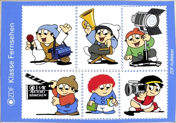 Postcard Mainzelmännchen, ZDF, class television, sticker