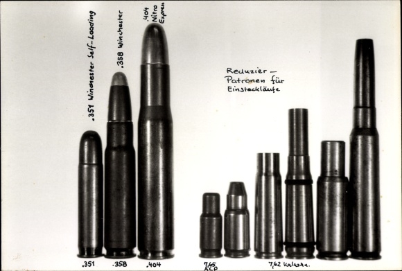 Photo ammunition, cartridges .351 Winchester Self Loading, .358 Winch., 7.62 Kalashnikov