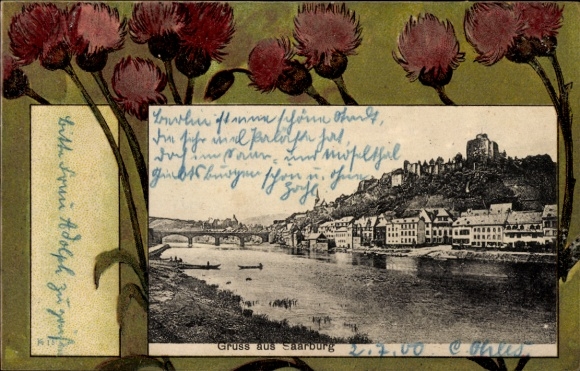 Ak Saarburg an der Saar Bezirk Trier, Flusslandschaft, Stadtansicht,  Burg
