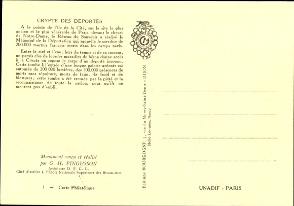 Maximum Postcard Ile de la Cite Paris I., Crypte des Deportes