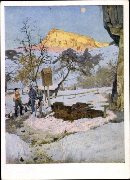 Artist Postcard Kempf Hartenkampf, G. Th., It's opening, wayside cross, mountains, HDK 1004