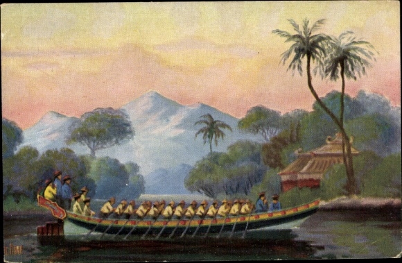 Artist Postcard Rave, Chr., Marine Gallery 80, Mandarin Boat, Cochinchina, 19th century