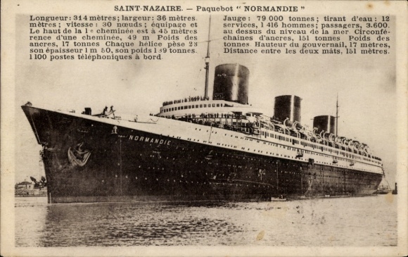 Ak Saint Nazaire Loire Atlantique, französisches Passagierschiff Normandie