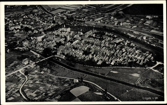 Postcard Lügde in the Weserbergland, aerial photo