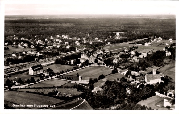 Ak Gauting in Oberbayern, Fliegeraufnahme