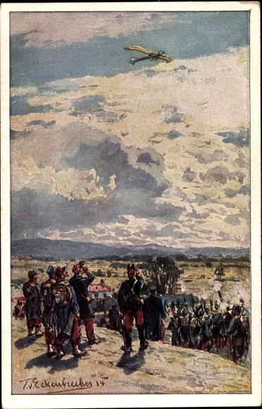 Kunstenaar ansichtkaart hoekbreker, T. van, bombardement van een Duitse duif, luchtvlootvereniging